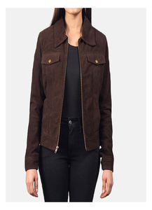 Women's brawn Genuine Leather Moto Jacket Full Sleeve <b>Zipper</b> Closure Stand Collar Autumn Style - Product Image 3