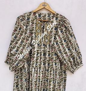 Mini vestido maxi de algodón con estampado de flores para mujer, vestido maxi de verano con mangas 3/4 y corbatas de algodón, novedad - Product Image 4