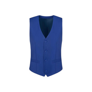Gilet en laine mélangée beige à chevrons pour homme, col en V, simple boutonnage, avec fermeture boutonnée, idéal pour costumes et tenues d'automne - Product Image 3