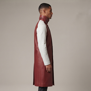 Abrigo de Cuero Personalizado Premium para Hombre, Estilo Gabardina, Cuello Alto, Botones Vintage - Product Image 3