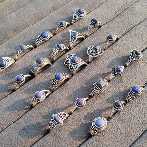 Classic Brass Lapis Lazuli Statement <b>Rings</b> Silver Plated <b>Adjustable</b> Bohemia Gemstone <b>Rings</b> Unisex Wedding Bulk Wholesale - Product Image 5