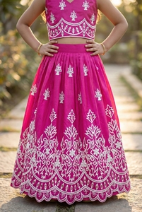 Shoryam mode enfants filles rose brodé Lehenga Choli indien ethnique fête porter jupe ensemble Dupatta mariage Diwali Festival - Product Image 4
