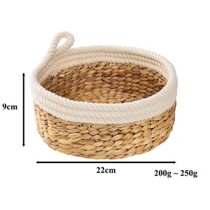 Panier de rangement rond en jonc de mer tressé naturel avec poignées en corde, organisateur nordique pour fruits et pain - Product Image 5
