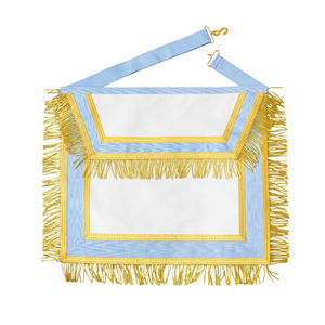 Delantal Masónico de Algodón Azul Claro, Forma Rectangular, con Flecos Dorados y Panel Central Blanco Bordado - Product Image 1