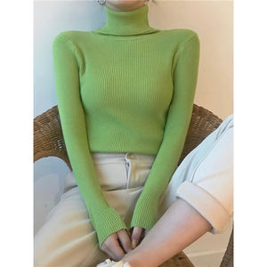 Zoki เสื้อสเวตเตอร์คอเต่าแบบสวมหัวของผู้หญิง2023ฤดูใบไม้ร่วงแขนยาวเข้ารูปยืดหยุ่นเสื้อพื้นแบบเกาหลีสีเขียวอ่อนไซส์เดียวใหม่ - Product Image 1