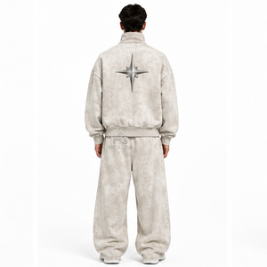 Ensemble survêtement gris pour homme, coupe ample, décontracté, avec sweat-shirt et pantalon à poches latérales, fermeture éclair et col montant - Product Image 5