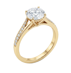 Bague de fiançailles solitaire demi-éternité en or massif 10K 14K 18K avec diamant de laboratoire taille ronde certifié IGI, couleur DEF, clarté VS VVS - Product Image 1