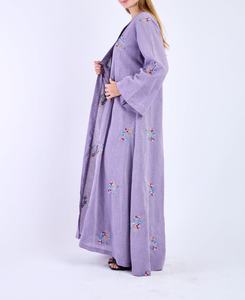 Al por mayor, nuevo estilo, túnica Abaya modesta, ropa islámica, vestido largo musulmán para mujer con abertura frontal, poliéster, cuello en V floral, manga larga - Product Image 4