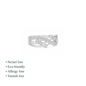 Women's 925 <b>Silver</b> CZ Ring Pave Setting Geometric Design Classic Style Engagement Band Rhodium Plated - Product Image 2
