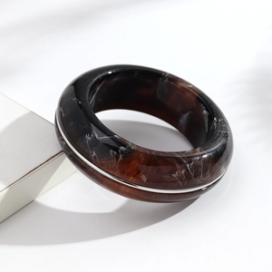 Bracelet jonc vintage rond en résine, incrusté de lignes dorées et argentées, bijou fantaisie épais, cadeau - Product Image 6