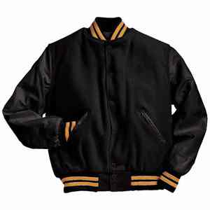 New <b>Men</b> American Letterman Baseball Team Varsity Jacket <b>Black</b> Wool <b>Real</b> Leather Sleeves Stand Front Canvas Waterproof Breathable - Product Image 6