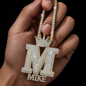 Collier avec pendentif personnalisé en lettres graffiti hip-hop, serti de pierres CZ, bijoux bling pour hommes - Product Image 3
