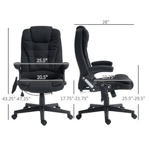 Black Linen High Back Office Chair <b>Vibrating</b> Massage Heat Padded Armrests <b>Remote</b> Control Traditional Executive Chair Made PU - Product Image 3