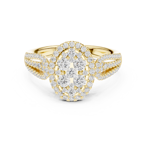 Bague en or jaune avec halo ovale de diamants, bague de fiançailles et de mariage à grappe de pierres multiples pour femme, bijoux de luxe - Product Image 1