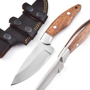 Couteau Skinner EDC de camping en plein air sur mesure en acier inoxydable à pointe tombante, manche en bois de rose, tranchant comme un rasoir, qualité industrielle, avec étui, faibles MOQ - Product Image 1