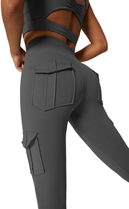 High Waisted Seamless Yoga <b>Leggings</b> Solid Stretch Workout Pants with Pockets Full Length Elastic Waist - Product Image 3