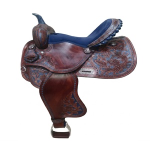 Selle de cheval Western en cuir sur armature en fibre de verre, disponible en tailles personnalisées, avec cuir huilé foncé - Product Image 1