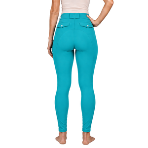 Leggings d'équitation pour femmes, bleu turquoise, taille haute, pantalon d'équitation extensible avec grip en silicone et poches - Product Image 2