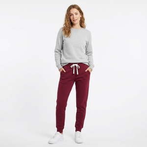 <b>Women's</b> Burgundy Mid Waist Jogger Sweatpants Drawstring Pockets <b>Cuffed</b> Hems Solid Casual Pants Quick-Drying Breathable Fabric - Product Image 4