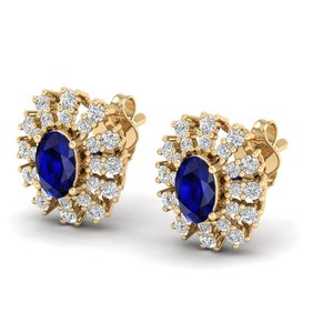REYES High Quality 925 Sterling Silver Oval Cut 1 Carat <b>Blue</b> Sapphire Gemstone with Moissanite Screw Back <b>Stud</b> <b>Earrings</b> For Her - Product Image 3