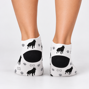 Calcetines tobilleros de poliéster para mujer, con estampado de perro negro, corte bajo, colores personalizados, etiqueta privada, suministro al por mayor - Product Image 2