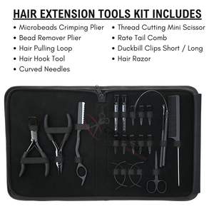 Hair Extension <b>Tools</b> Kit Sewing Needles Thread Cutting Scissor Microbead Crimping <b>Remover</b> Plier Pulling Loop <b>Trimming</b> Razor - Product Image 2