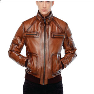 Veste en cuir PU pour homme, col montant, marron, coupe ajustée, élégante, imperméable, coupe-vent, respirante, veste d'hiver tendance pour adultes - Product Image 5