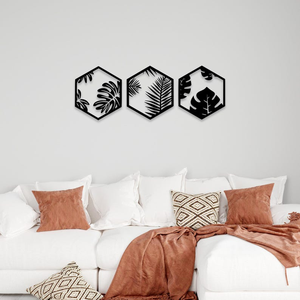 Décoration murale géométrique moderne en métal, motif feuille, ensemble de sculptures murales décoratives pour la décoration intérieure de la maison - Product Image 1