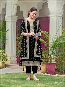 Dhwaja Export Fox Georgette - Costume semi-couture avec broderie et travail de sequins - Product Image 1