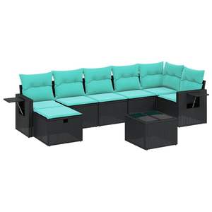 Juego de sofás de patio de ratán sintético negro de 8 piezas con cojines, sofás de jardín - Product Image 2