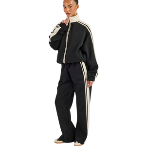 Conjunto Deportivo de Dos Piezas para Mujer con Sudadera con Capucha y Cremallera Completa, Ribete en Contraste y Pantalones de Pierna Recta Relajados, Estilo Casual Athleisure - Product Image 6