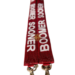 Sangle de sac à main en toile de polyester brodée de perles rouge cramoisi et blanc Boomer Sooner avec clip doré, accessoire de sac à bandoulière OEM - Product Image 3