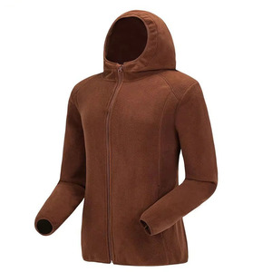 Chaqueta polar con capucha personalizada con orificios para los pulgares para hombre y mujer, en colores marrón, verde azulado, verde menta, gris, azul y rosa, ligera, con cremallera completa, abrigo cálido para exteriores. - Product Image 1