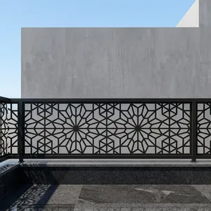 Barandilla Moderna de Metal Negro para Balcón con Paneles de Patrón Floral Geométrico para Terraza y Diseño de Seguridad Exterior - Product Image 2