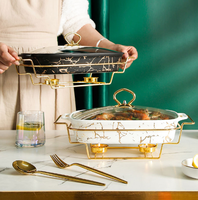 Plat de service isotherme en céramique doré marbré pour buffet, chauffe-plats arabe