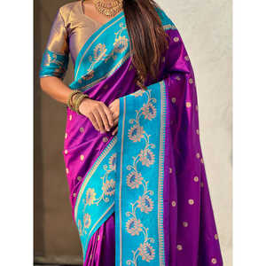 Elite Weaves <b>Purple</b> Rama Soft Silk Lotus Paithani <b>Saree</b> with Intricate Design Premium Handwoven Indian Traditional Wear 650g - Product Image 4