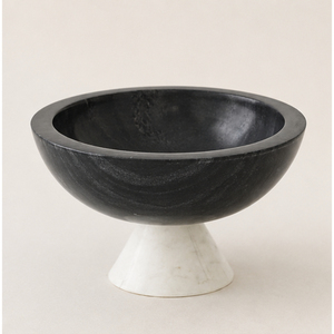 Cuenco de Pedestal de Mármol Negro Natural de Lujo con Base Blanca, Centro de Mesa con Cuenco para Frutas para Decoración Moderna del Hogar y Hoteles - Product Image 1
