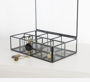 Rectangular <b>Glass</b> <b>Jewelry</b> <b>Box</b> With Metal Frame Hinged Lid Storage Organizer Display Case For Rings Bracelets Earrings - Product Image 4