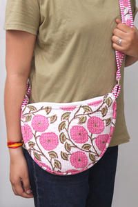 <b>Pink</b> Floral Quilted Sling Bag, Cotton Shoulder Bag, Handmade Crossbody Bag, Everyday Boho <b>Purse</b>, Lightweight Travel Bag. - Product Image 3