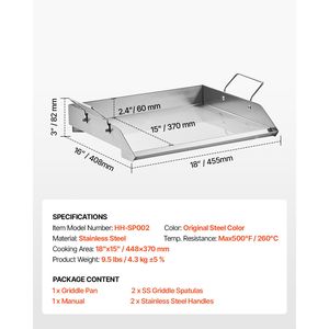 Piastra Rettangolare Portatile 18x16 in Acciaio Inox per Barbecue a Gas, Griglia Teppanyaki per Campeggio - Product Image 6