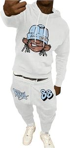 Most Demanding Custom Men's <b>White</b> Cartoon Print Hooded Tracksuit Set Full Sleeve Streetwear <b>Jogger</b> With Side Pockets Autumn Wear - Product Image 4