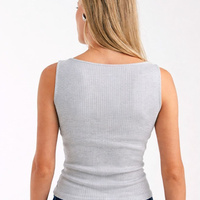 Atasan Wanita Tanpa Lengan Model CAMIS Warna Abu-abu Heather, Kerah Tanpa Kerut, Tali Lebar, Slim Fit, Potongan Pendek, Basic, Cocok untuk Musim Panas, Logo Custom