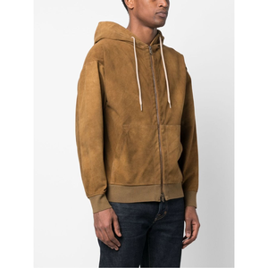 <b>Mens</b> Brown Suede Zip Hoodie Casual Winter Fashion <b>Jacket</b> - Product Image 4