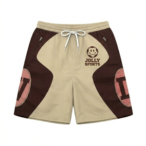 Shorts coupe-vent pour homme en polyester 120 GSM, bleu ciel et blanc, avec empiècements incurvés, impression par sublimation, logo personnalisé. - Product Image 4