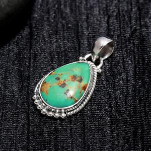 Pendentif en argent sterling 925 avec pierre précieuse naturelle turquoise de l'Arizona en forme de poire, serti clos, pendentif tendance pour cadeau de mariage - Product Image 1