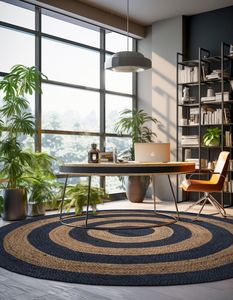 Round Striped Jute Area Rug Modern Braided Flat Pile <b>Non</b> <b>Slip</b> Home Decor Living Room Floor <b>Mat</b> - Product Image 3