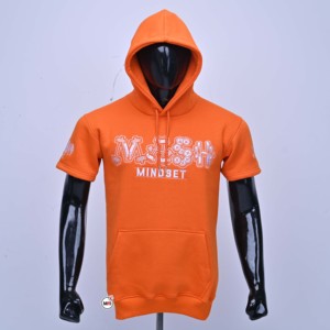 Mash Mindset <b>Men's</b> Orange Hooded Short Sleeve Sweatshirt Fleece Cotton Casual Streetwear <b>Pullover</b> with Front Pocket <b>Mens</b> Hoodies - Product Image 1