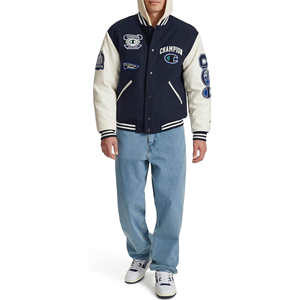 Chaqueta Bomber Universitaria para Hombre, Estilo Vintage Unisex, Invierno, Casual, Cuero Vacuno y Algodón Tejido, Tallas Grandes - Product Image 3