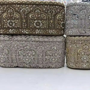 Bordado de Perlas y Lentejuelas Ecológico de Primera Calidad sobre Tul Fino para Vestidos de Novia Étnicos de Lujo y Prendas de Diseñador - Product Image 1