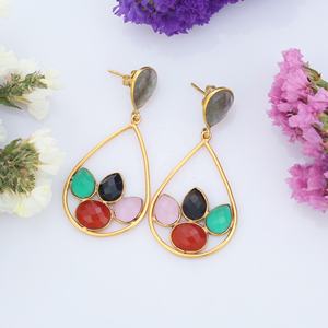 Natural Labradorite Gemstone Earrings Wholesale <b>Indian</b> Jewelry Beautiful Design 925 Sterling Silver Gold Plated Earring - Product Image 3